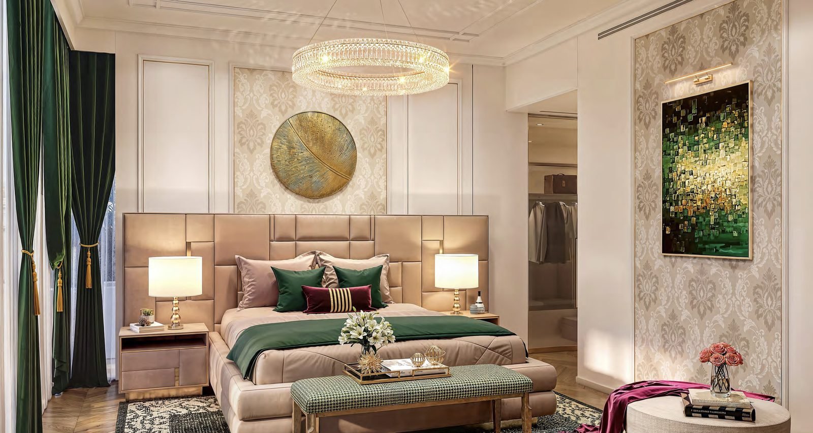 Principal bedroom in an Azizi Florence home, with fitted wardrobes and a direct ensuite.